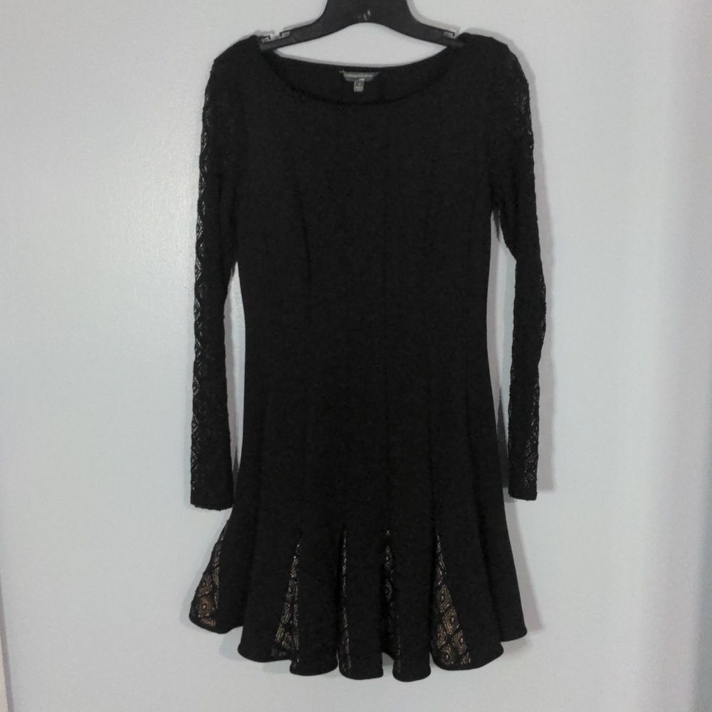 Catherine malandrino black long lace sleeve dress size 8